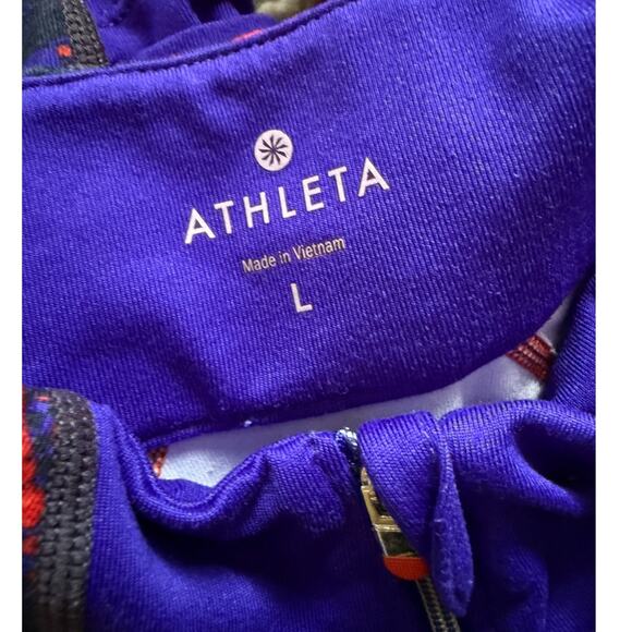 Athleta Running Wild Half Zip Shirt Size Large Royal Blue / Purple Athleisure - Picture 2 of 7